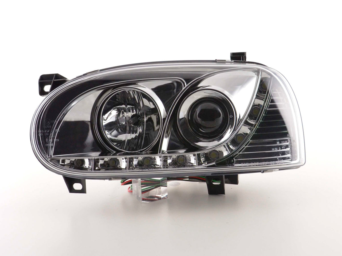Scheinwerfer Set Daylight LED Tagfahrlicht VW Golf 3 91-97 chrom Scheinwerfer Set Daylight LED Tagfahrlicht VW Golf 3 91-97 chrom